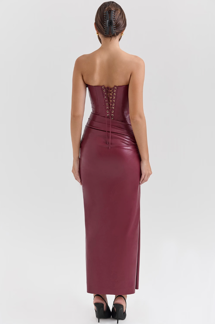 Rosaria™ | BORDEAUX LEATHER MIDI DRESS